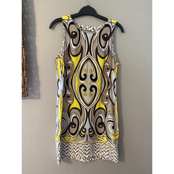 Anthropologie NELL Dress 4 Small Silk Shift Yellow Black Gray White Sleeveless - Picture 2 of 4